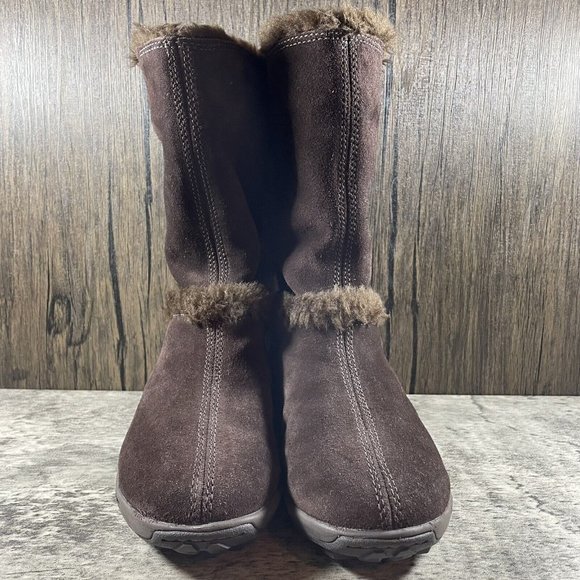 Timberland Women's Size 5 M Brown Suede Faux Fur Lined Slip On Cozy Boots - Picture 5 of 9